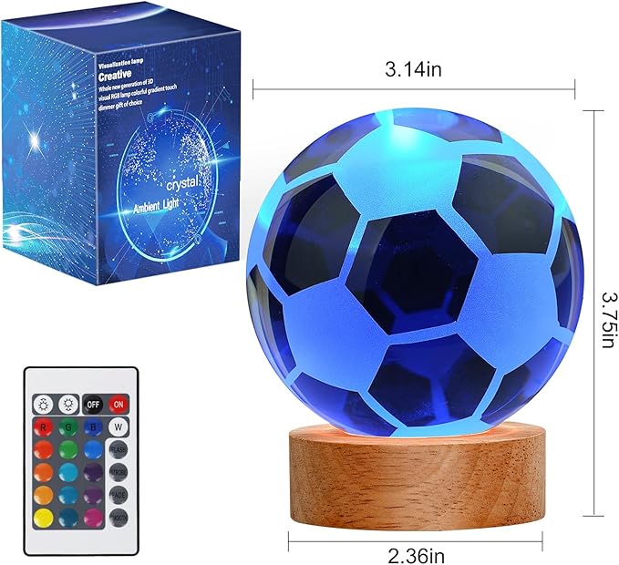 3D Soccer Ball Night Light, Soccer Lamp 16 Color Changing with Remote Control for Bedroom Decor, Ideal Cool Desk Decor Gift for Teens Boys, Football