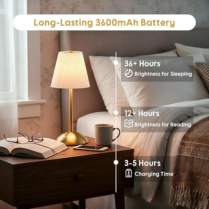 2-Pack Cordless Rechargeable Table Lamps, 3CCT & Stepless Dimming, LED Battery Operated Table Lamp with Touch Switch for Use in Bedroom, Dining Room, Outdoors, 4.5" W x 11.5" H (White)