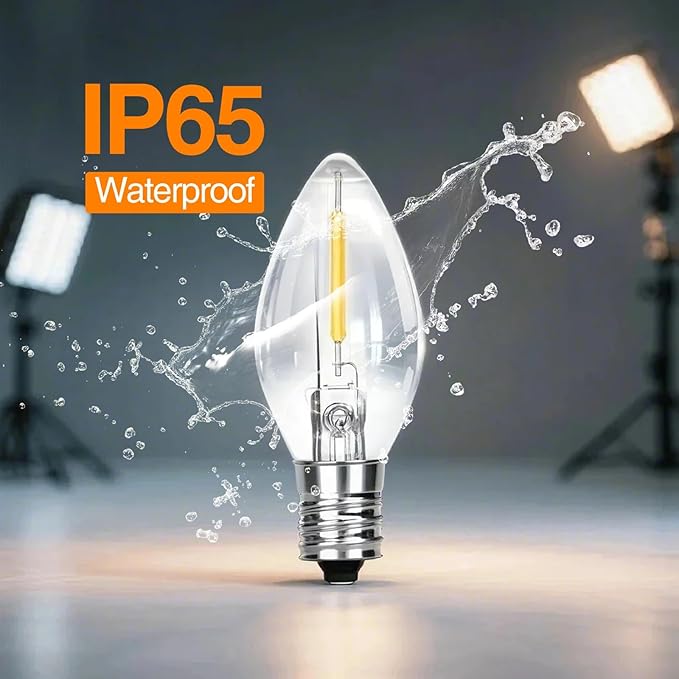 C7 LED Replacement Bulbs, Clear Christmas & Halloween Light Bulbs for Outdoor String Lights, Patio Xmas Tree Wedding Holiday Party Decor, E12 Candelabra Base, 2700K Warm White, 12 Pack