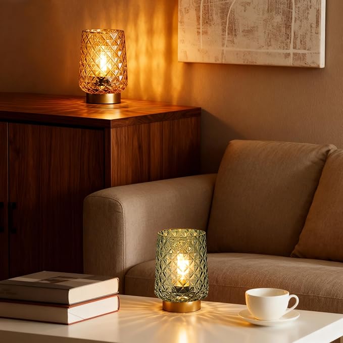 MJ Cordless Lamp with Timer - Battery Operated Green Aesthetic Lamp for Valentine's Day Battery Lamps for Home Cordless Kitchen Countertop Small Beside Lamps for Living Room, Entryway, Dorm