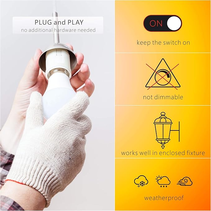 Torkase Outdoor Dusk to Dawn Light Bulbs, 13W(100W Equivalent), E26 3000K, Built-in Photocell Detector, Automatic On/Off, Smart Sensor LED Lighting Bulb for Porch Hallway Garage Boundary-6 Pack