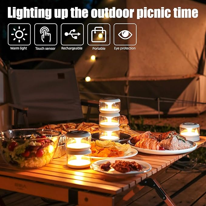 oneleaf Atmosphere Light Portable LED Night Light, Candle lamp, Three Lights with a Charging Base, Touch Switch Cordless Rechargeable Washroom,Stair,Bedroom,Camping
