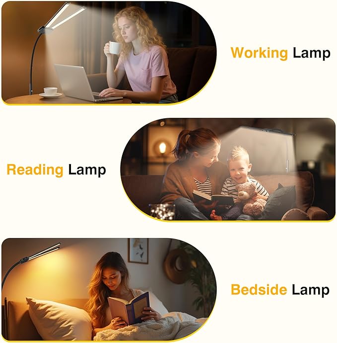 Rechargeable Cordless Floor Lamp with Battery 8000mAh, 15W Dual Head Adjustable Gooseneck LED Reading Lamp, Bright Floor Standing Light for Home, IP54 Rated