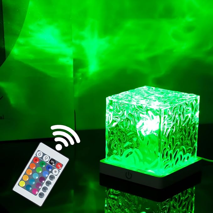 Ocean Wave Projector Light, 16-Color Cube Water Lamp, 3D Holographic Water Ripple Romantic Ambient Lighting for Child's Room，Aurora Night Light，Birthday and Christmas Gifts for Children
