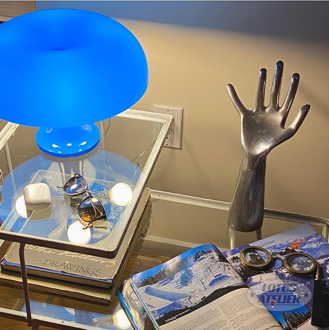 Lotus Atelier Blue Mushroom Lamp for Room Aesthetic Modern Lighting for Bedroom | Cool Retro Living Room Decor | Table Lamp Mushroom Light Home Decor
