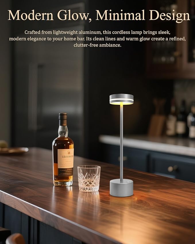 2 Pack LED Cordless Table Lamp Rechargeable, 5000mAh Portable Battery Operated LED Desk Lamp, 3 Color Dimmable Table Light for Reading/Home Office/Dining/Nightstand for Home Décor – Silver