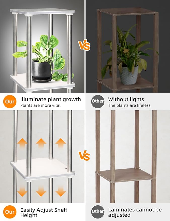LED Floor Lamp with Shelves, Adjustable Height lamp with Shelves, Standing Lamp with APP Control,USB Port and Music Sync, Shelf Lamp for Living Room, Bedroom, 4 Tier White