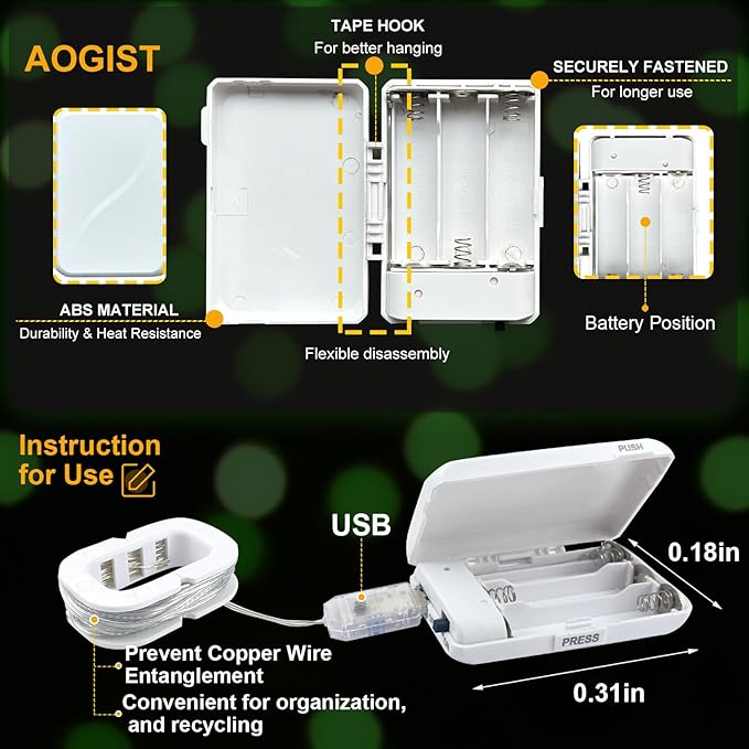 Aogist 50LED Fairy Lights 16ft Dual Power(USB/Battery) with Remote & Timer, 8 Modes Flexible Copper Wire Waterproof String Lights for Outdoor Christmas Wedding Bedroom Party Decor-1 Pack,Green
