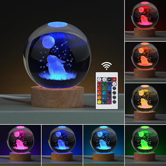 Bunny Lamp Easter Night Light, Crystal Rabbit Lamp 16 Color Changing with Remote Control for Bedroom Decor, Night Light Bunny