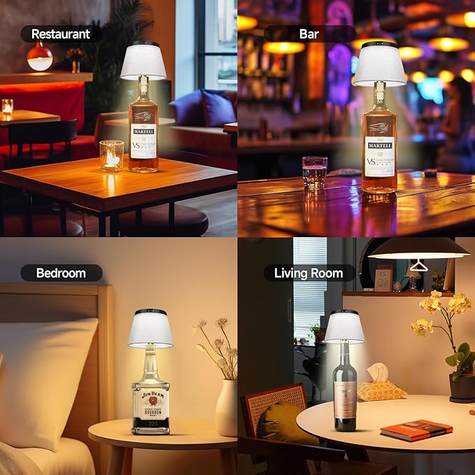 2025 New Bottle Lamp - LED Bottle Lights for Liquor & Wine Bottles, Cordless Lampshade, Whiskey Bottle Top Light, Bottle Stopper Night Light Kit, Beige Fabric