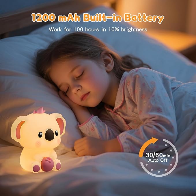 Night Light for Kids | Touch Control LED Lamp with Color Changing Modes | Adjustable Brightness for Nursery, Bedroom, Baby Room | Cute Animal Night Light Gift for Toddlers (Koala)
