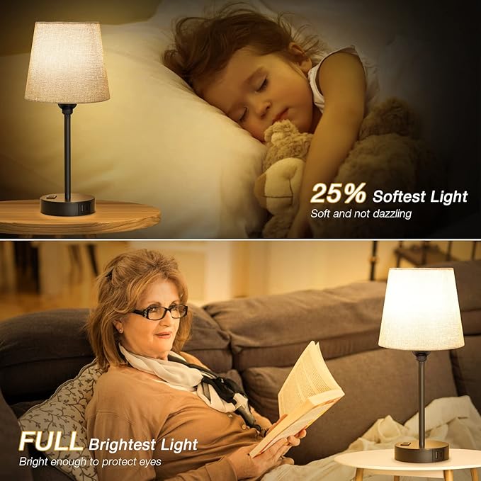 Grey Bedside Lamps for bedrooms Set of 2 - Nightstand Bedroom Lamp with USB C Port and AC Outlet Charging, 3 Way Dimmable Touch Control Small Bed Side Table Lamp, Night Stand Light for Kids/Guest Room