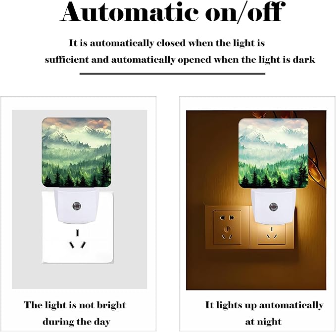 Mountain Forest Landscape Painting Night Light,Plug Into Wall Decor for Stairway,Hallway,Kitchen,Dusk to Dawn Sensor Nightlights for Boys/Girls/Women/Men Room Gifts