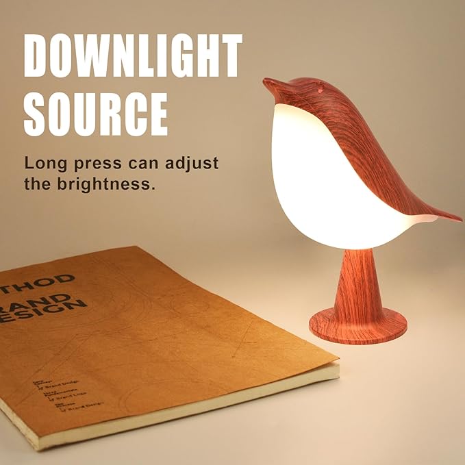 Small Desk Lamp, Bird Bedside Light with 3 Color Temperature and Touch Sensor, Cordless Kids Night Light, Rechargeable Battery for Bedroom Nightstand Table - Red