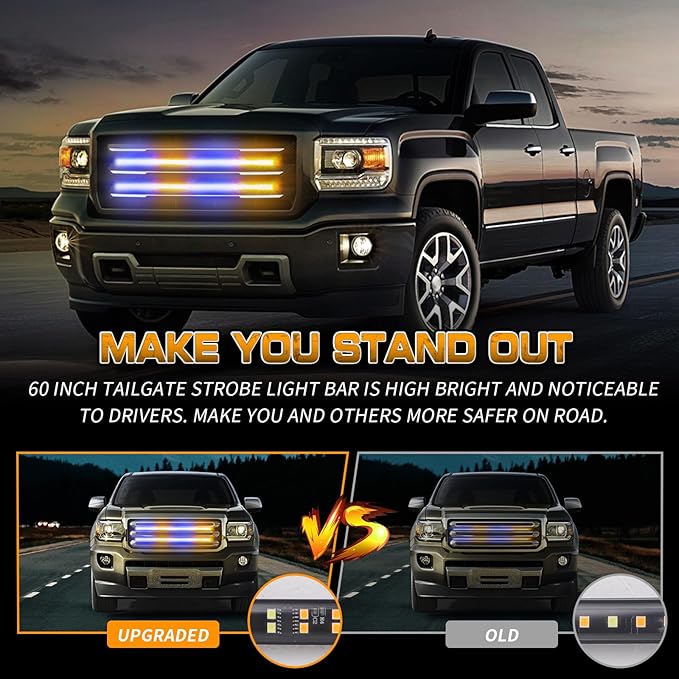 XRIDONSEN 2PCS 24 inch Amber Blue Truck Grill Emergency Lights Strip 288 LED Grille Strobe Lights Flashing Warning Safety Waterproof First Responder Lights for Firefighter Police Vehicles Fire Trucks