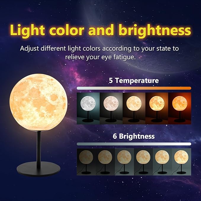 Moon Lamp Bedside Table Lamp for Bedroom, Dimmable Moon LED Night Light with 30 Modes, Desk Lamp Nightstand Lamp for Living Room, Office, Dorm, Kids Room, Birthday Gifts for Kids, Boys, Girls, Teens