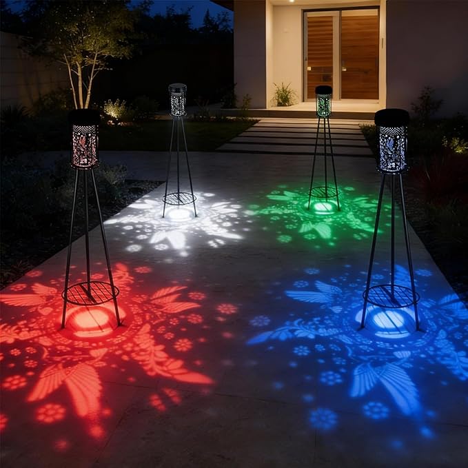 Outdoor Solar Floor Lamps RGB Color-Changing Hummingbird Projection Metal Plant-Stand Garden Light,42.48" Waterproof Decorative Solar Lamp for Patio,Deck,Yard,Porch,Path