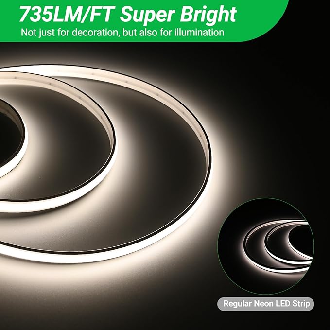 JOYLIT 2nd Gen Super Bright Neon LED Strip Lights 24V 16.4FT Natural White Outdoor Waterproof, CE UL PRO 735LM/FT 5.8W/FT CRI 92+ 4000K Neon Rope Light for Yard, Pool (24V Transformer Not Included)