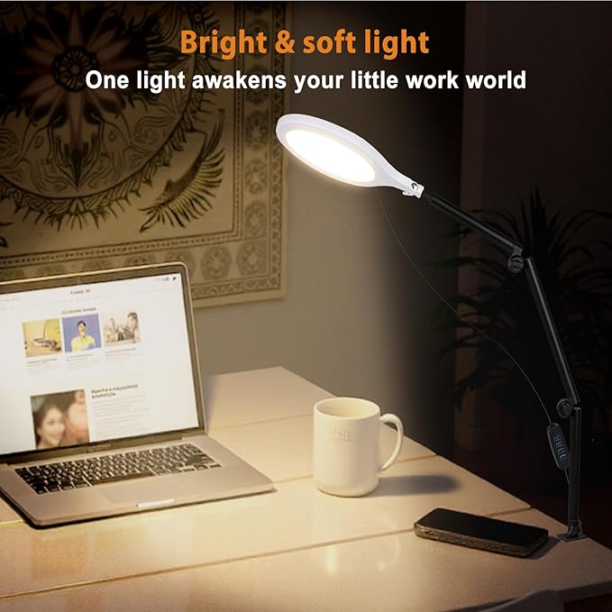 Desk Ring Light, 10" LED Ring Light for Desk with Clamp, 360°Rotate & Flexible Height Full-Screen Overhead Ringlight for Video Recording, TikTok, YouTube, Live Streaming, Content Creation