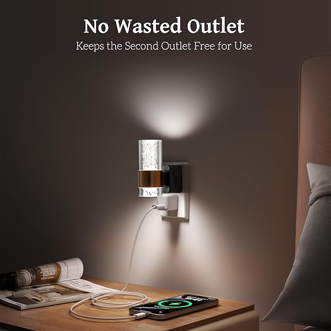 LED Night Lights Plug into Wall, Dimmable Night Light with Dusk to Dawn Sensor, Adjustable Brightness, Plug in Nightlight for Bathroom, Bedroom, Hallway, 2 Pack