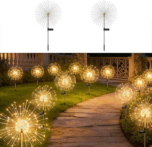 Solar Firework Lights for Outside, 150 LED 8 Modes Fireworks Solar Fairy Lights Outdoor Flowers for Garden Yard Patio Pathway Wedding Christmas Diwali Easter Party Decor Warm White(2 Pack)