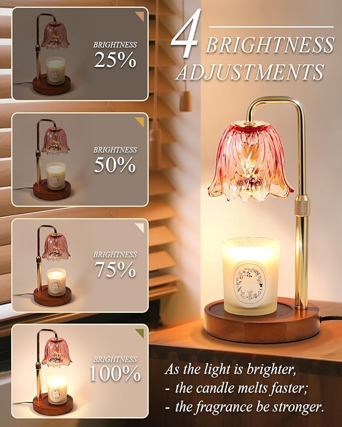 Flower Candle Warmer Lamp with Timer Dimmable,Candle Warming Lamp Height Adjustable,Candles Warmer Light for Jar Candles,Valentines Gifts for Her, Women, House Warming Gifts New Home Decor