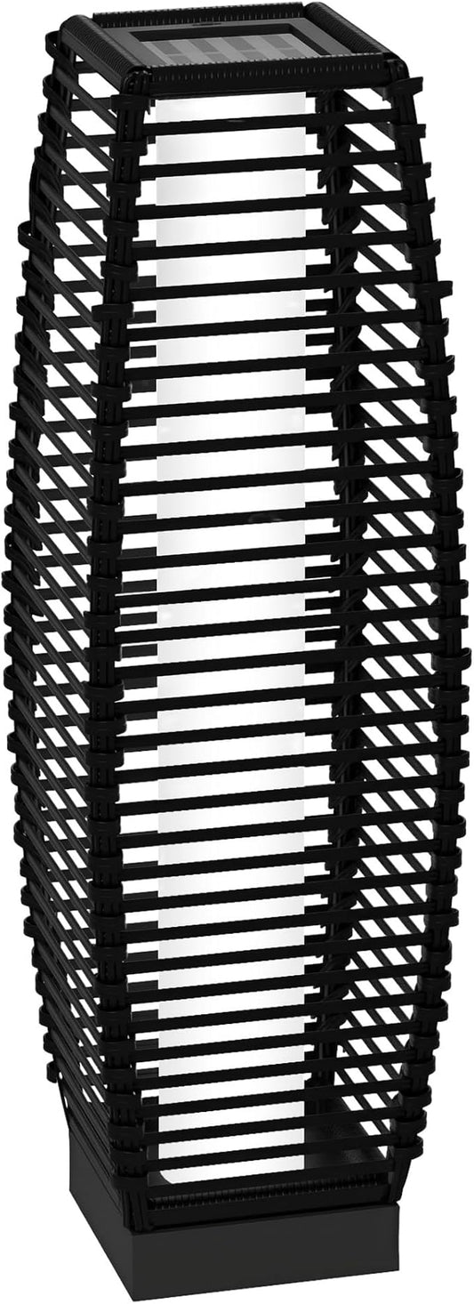 Outsunny Solar Floor Lamp, Outdoor Rattan Garden Lantern Pathway Light & Decorative Driveway Lighting with Auto On/Off LED Lights for Porch, Yard, Lawn, Courtyard, Deck, Black