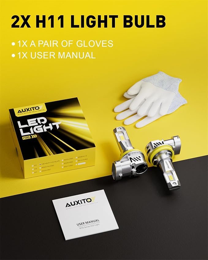AUXITO H11 LED Bulb, 900% Brighter, 3 Min Quick Install, 20 Years Lifespan, No Flicker, 99% Compatibility Fog Lights, Pack of 2