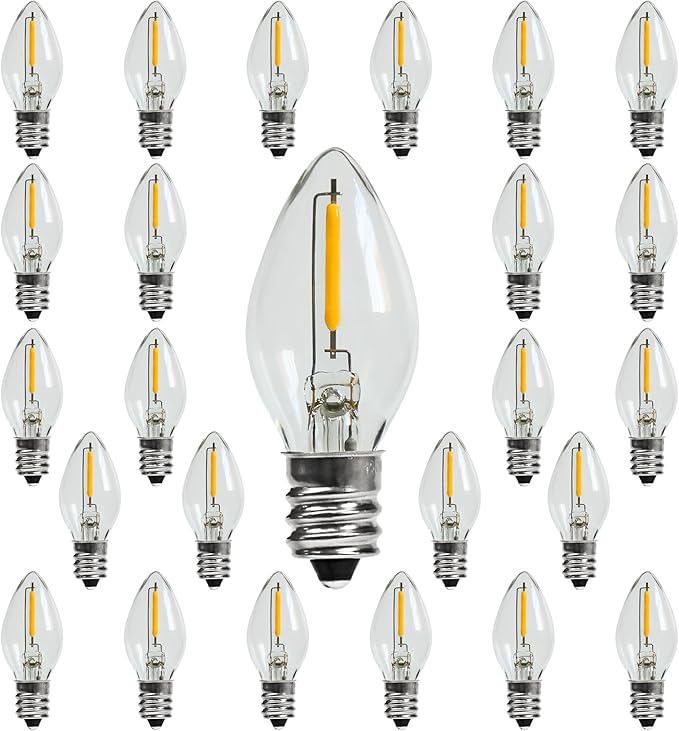 Night Light Bulb – C7 E12 Base Salt Lamp Bulbs, 0.6 Watt Equivalent 7W Incandescent Bulb, Warm White 2700K, Window Candles & Chandeliers Replacement Bulb, 25 Pack
