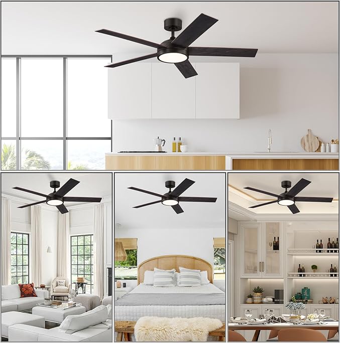 54 Inch Ceiling Fan with Light and Remote, Modern Farmhouse Ceiling fan with 5 Blade, Dimmable 3 Speed Reversible for Dining Room, Living Room, Oil Rubbed Bronze