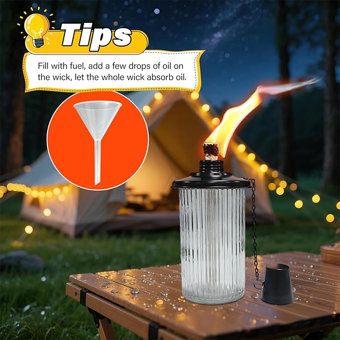 2 Pack Gray Glass Garden Torch ,59-Inch Outdoor Torch Garden Décor, Upgraded 16 oz Citronella Torches with 5-Prong Grounded Stake,Metal Light Torches for Party Patio Pathway