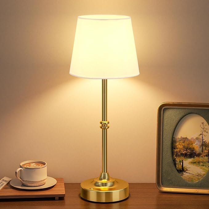 Kakanuo Rechargeable Cordless Table Lamp Gold - 1 Pack Brass 4000mAh Battery Operated Lamp, Touch Control Stepless Dimming, for Home Decor, Dining Table, Living Room, Bedroom