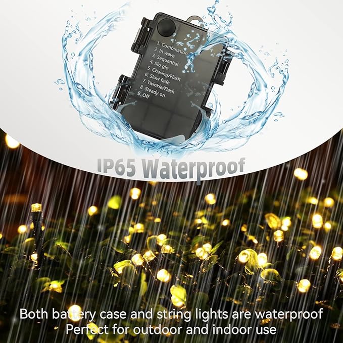 Battery Fairy Light Outdoor 33Ft 100 LED Christmas Lights for Indoor Outdoor Waterproof with Remote Control Timer Battery Operated String Lights for Garden Party Wedding Xmas Trees Décor