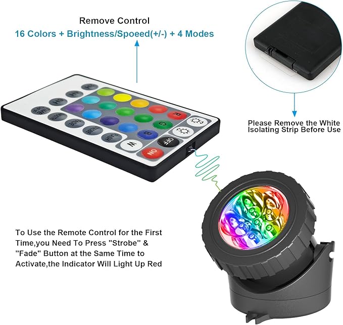 T-SUN LED Pond Light, 3 Head Lamps Submersible LED Pond Lights Color Changing Garden Pond Light with Remote Control, RGB Fish Tank Lights Fountain Spotlight for Garden, Pool, Aquarium Tank(3 Headlamp)