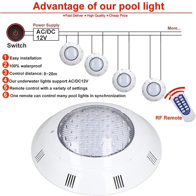 Luqeeg 25W 36W 45W Pool Lights, AC12V LED Underwater Light, Color Changing Submersible Lights with Remote Control for Patio Fountain Pond Garden, 10 RGB Lighting Effects (36W)