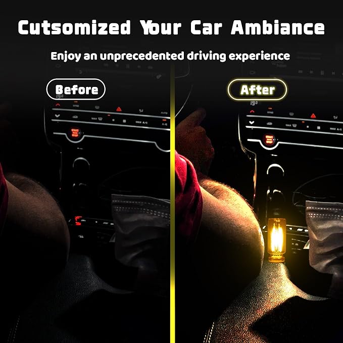 USB & Battery Powered LED Retro Car Interior Atmosphere Bulb, Touch Dimmable Indoor Decorative Neon Night Lights, Portable ambient Lamp for Bedroom, Camping, Holiday, No Pole dimming (White, 2Pack)