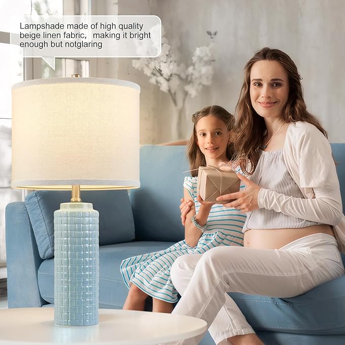 Luvkczc 24.8" Modern Ceramic Bedside Lamps Set of 2, 3 Color Temperature & Bulbs Included - Nightstand Lamps for Bedroom, Living Room, Office, Entryway Decor