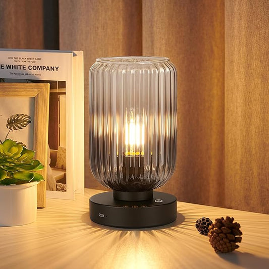 LigthRound Touch Table Lamp for Bedroom, Cordless Bedside Small Table Lamp, Dimmable Rechargeable Battery Operated Lamp for Nightstand, Bedside, Living Room, Desk, LED Bulb Included