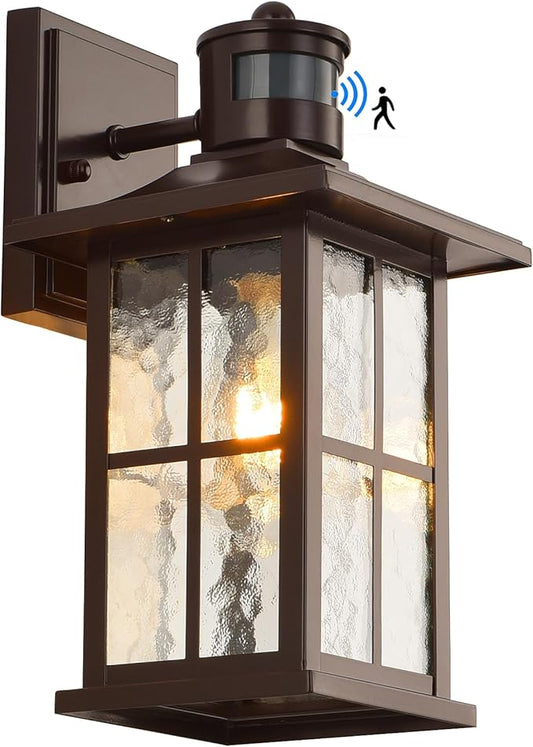 Motion Sensor Outdoor Wall Lantern Dusk to Dawn Exterior Porch Light Fixture Brown Outside Garage Sconce Lighting Waterproof Farmhouse Wall Mount Carriage Lamp for House Patio Doorway