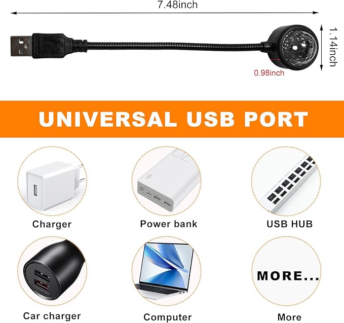 USB Star Night Light Projector, Portable Car Roof Sound Activated Atmosphere Lamp, Adjustable Auto Interior Atmosphere Decorative Light for Vehicle, Bedroom, Ceiling, Party