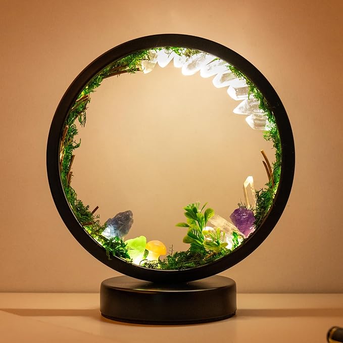 Runyangshi Forest Style Bedroom Night Light USB Port 3 Colours Dimming Mode Bedside Lamp Natural Clear Quartz Single Crystal Healing Crystal Night Lamp for Bedroom Office Home Decor Gift