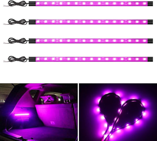 YM E-Bright Led Strip Lights for Cars, 27CM 5050 15SMD Waterproof Car Underglow Lights Motorcycles Golf Cart Boat Decoration Led Interior Exterior Lights Strip,DC-12V,Pinky Purple (Pack of 4)