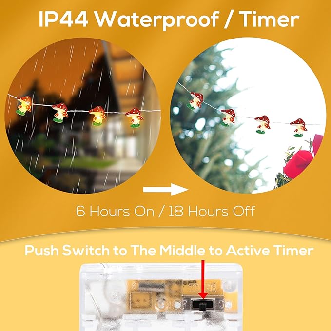 ITICdecor Mushroom Decor Cute Mushroom Fairy Lights with Timer 10FT 30LEDs Mushroom String Lights Gifts for Kids Room Decor Birthday Christmas Party Wedding Home Decoration