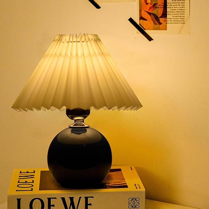 Korean Pleated Table Lamp Ins DIY Ceramic Table Lamps for Living Room Home Deco Cute Lamp with Tricolor Led Bulb Beside Lamp…