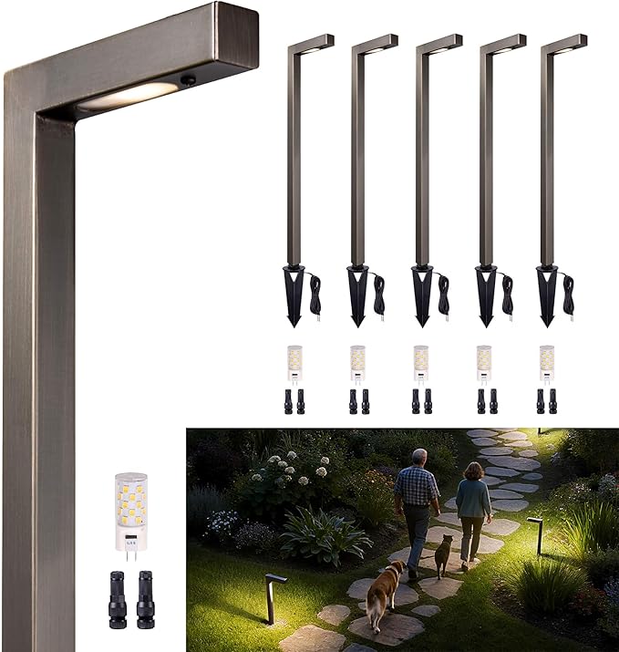 Gardenreet Low Voltage Landscape Lighting Brass, 12v Pathway Lights Waterproof, Hard Wired Path Light Outdoor, Mushroom-top ‎Classic Bronze for Exterior Area Patio House with G4 Bulb (6 Pack)