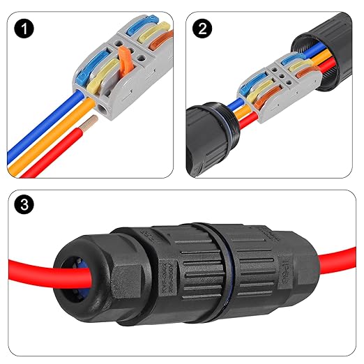 6pcs Upgraded Junction Box Outdoor Waterproof IP68, CDF 3P 3Pole Wire Connector, Replaceable Lever Wire Connectors for AWG 28-12, Quick Screwless Installation Black (3PIN)