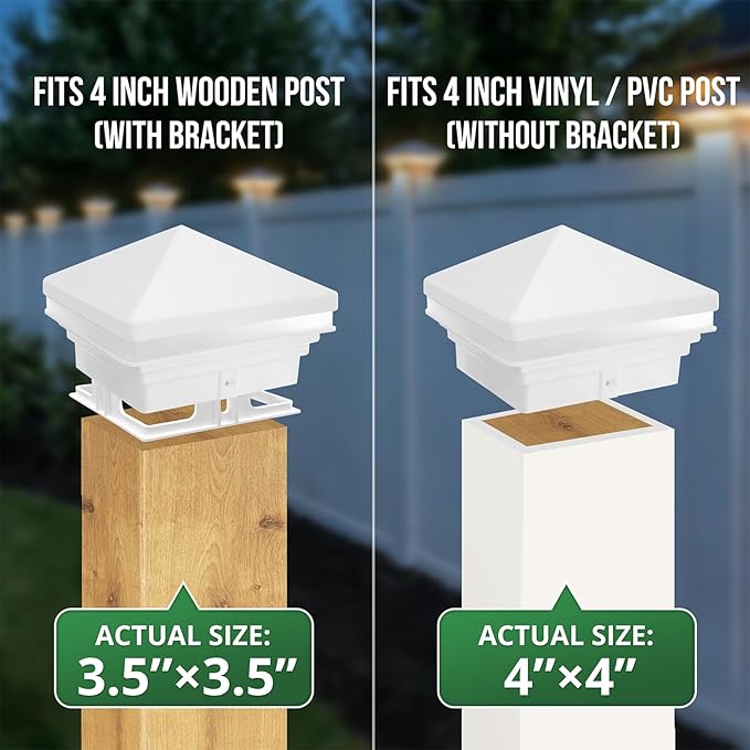 GKOLED Low Voltage Pyramid Post Cap Light, 3W 12V AC/DC, for 4"x4" and 3.5"x3.5" Wood or Vinyl Posts, 2700K Warm White, IP65 Rated Waterproof for Outdoor, White