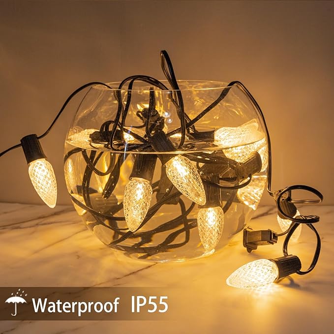 50 Pack C9 LED Christmas Light Bulbs, Shatterproof & Waterproof C9 LED Replacement Bulbs, 2700K Warm White Holiday Decor for Indoor & Outdoor Use, E17 Base