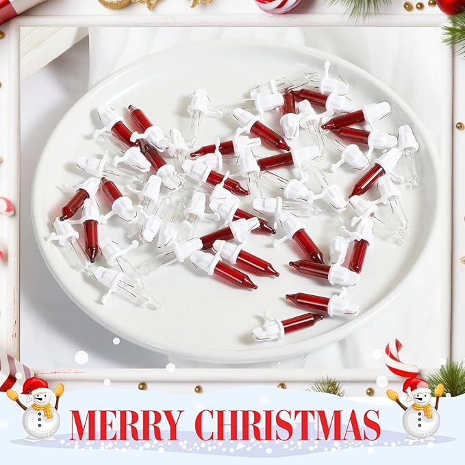Mudder 60 Count Christmas Tree Replacement Light Bulbs 2.5v 0.425 Watt Replacement Bulb Mini Incandescent Wire String Lights Decoration for Prelit Xmas Tree(White Base with Red White Bulbs)