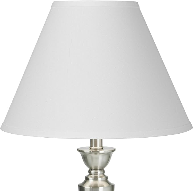 Bright Antique White Linen Large Lamp Shade 6.5" Top x 15" Bottom x 10.75" High x 11.75" Slant (Spider) Replacement with Harp and Finial - Springcrest